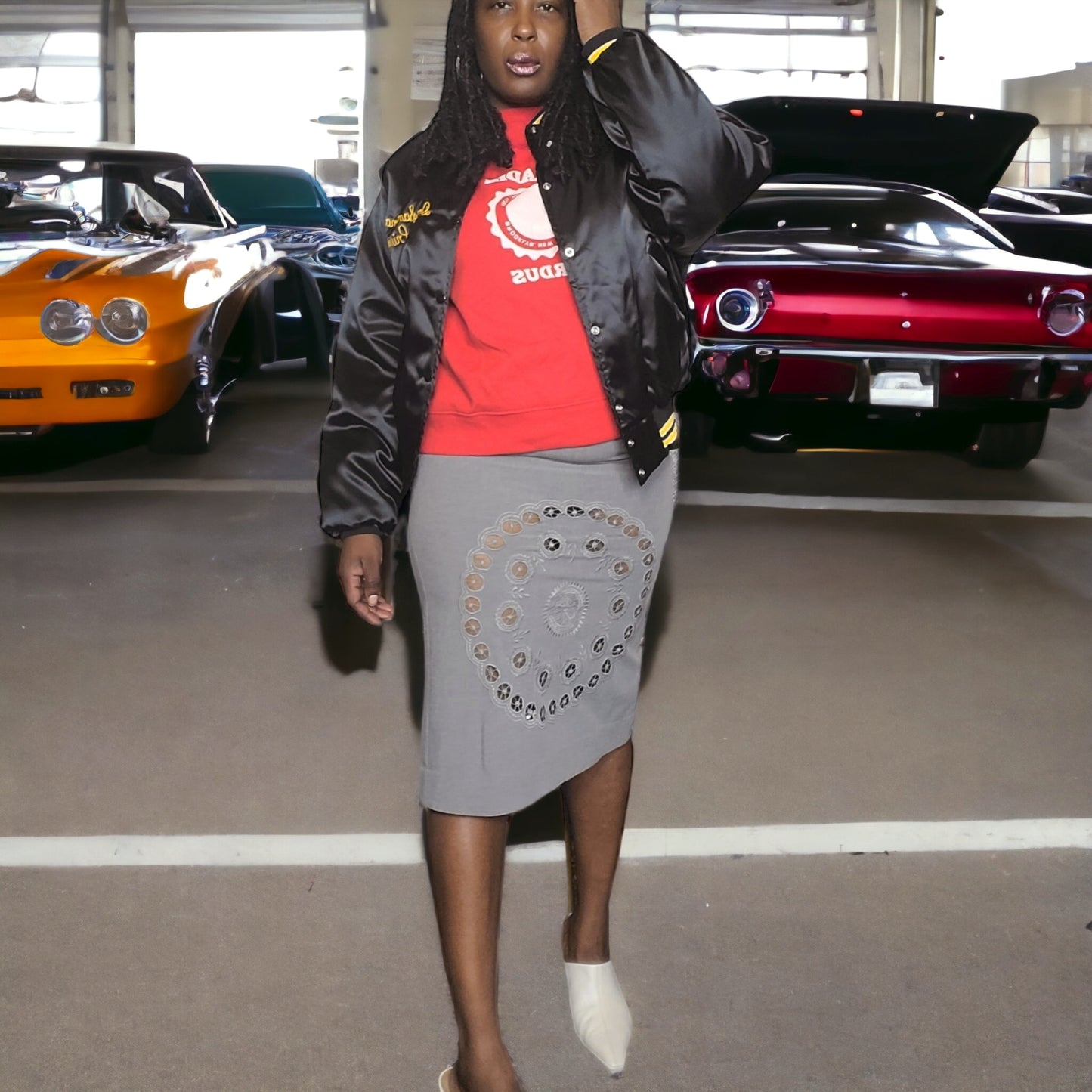 Rare Sea Broderie-anglaise Grey Wool Twill Skirt Size M