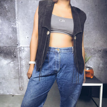 Load image into Gallery viewer, Vintage Black Boho Suede Fringe Leather Vest Echo Mountain Size XL