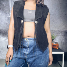 Load image into Gallery viewer, Vintage Black Boho Suede Fringe Leather Vest Echo Mountain Size XL