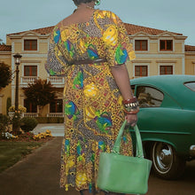 Load image into Gallery viewer, 80s Vintage MuMu Phases Tropical Safari Cotton Maxi Dress Size XL, Mrs Roper Costume