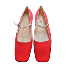 Load image into Gallery viewer, Kate Spade Red Satin Square Toe Ballet Mary Jane Flats Size 9