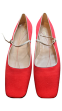 Load image into Gallery viewer, Kate Spade Red Satin Square Toe Ballet Mary Jane Flats Size 9