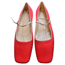Load image into Gallery viewer, Kate Spade Red Satin Square Toe Ballet Mary Jane Flats Size 9