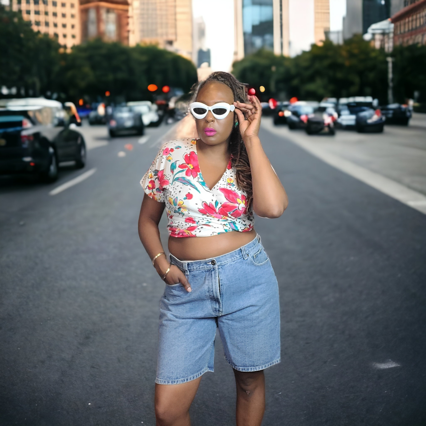 90s Vintage Floral Wrap Top