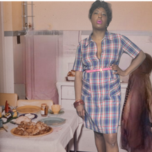 Load image into Gallery viewer, 1960s Vintage Plaid Zip Up House Dress With Front Pockets - Lucille Golden Vintage Dresses