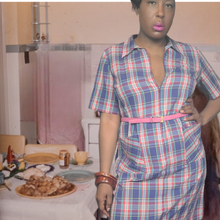 Load image into Gallery viewer, 1960s Vintage Plaid House Dress Zip & Dash Size L