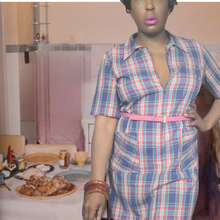 Load image into Gallery viewer, 1960s Vintage Plaid Zip Up House Dress With Front Pockets - Lucille Golden Vintage Dresses