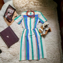 Load image into Gallery viewer, 1970s Vintage Dresses Cotton Stripe Leslie Fay Lucille Golden Vintage