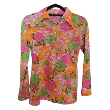 Load image into Gallery viewer, 1960s Fashion Vintage Trippy Floral Psychedellic Print Knit Top Lucille Golden Vintage