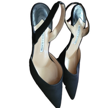 Load image into Gallery viewer, Manolo Blahnik Carolyne Satin Pointy Toe Black Slingback Pumps Size 40/10