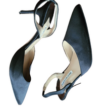 Load image into Gallery viewer, Manolo Blahnik Carolyne Satin Pointy Toe Black Slingback Pumps Size 40/10