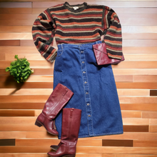 Load image into Gallery viewer, 80s Vintage Crew Stripe Wool Sweater Oarsmon Logo Unisex Size XL -Lucille Golden Vintage - Vintage Ninewest Riding Boots -Vintage Halston- Gender Neutral