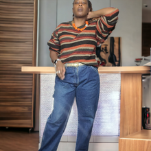 Load image into Gallery viewer, 80s Vintage Crew Stripe Wool Sweater Oarsmon Logo Unisex Size XL