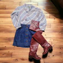 Load image into Gallery viewer, 70s Vintage Stripe Secretary Blouse With Bow The Petite Concept Size S