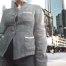 Load image into Gallery viewer, Armani Collezioni Antinea srl Chenile Woven Ruffle Trim Blazer Size 12 Black