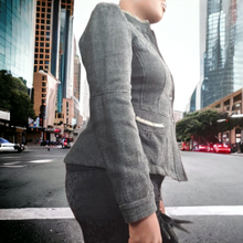 Load image into Gallery viewer, Armani Collezioni Antinea srl Chenile Woven Ruffle Trim Blazer Size 12 Black