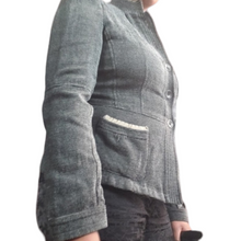 Load image into Gallery viewer, Armani Collezioni Antinea srl Chenile Woven Ruffle Trim Blazer Size 12 Black