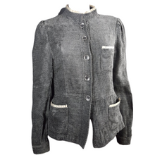 Load image into Gallery viewer, Armani Collezioni Antinea srl Chenile Woven Ruffle Trim Blazer Size 12 Black