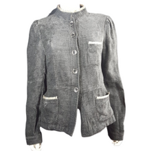 Load image into Gallery viewer, Armani Collezioni Antinea srl Chenile Woven Ruffle Trim Blazer Size 12 Black