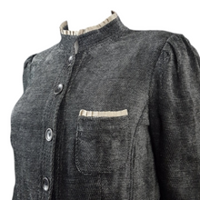 Load image into Gallery viewer, Armani Collezioni Antinea srl Chenile Woven Ruffle Trim Blazer Size 12 Black