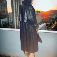 Load image into Gallery viewer, Vintage Black Leather Trench Coat- Maxi Leather Coat - Issey Miyake Pleats -Lucille Golden Vintage