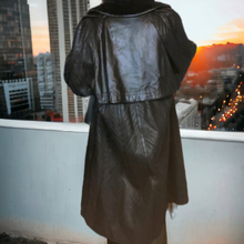 Load image into Gallery viewer, Vintage Black Pleated Maxi Leather Coat Size L