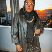 Load image into Gallery viewer, Vintage Black Pleated Maxi Leather Coat Size L