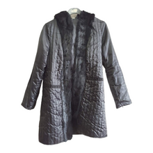 Load image into Gallery viewer, Vintage Fur/Mink Hooded Coat Lining size L Black Coat Liner