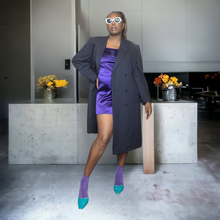 Load image into Gallery viewer, G & G Quality Clothing Pinstripe Wool Top Coat Navy Blue Vintage Mens Suit Coat Unisex Size XL