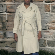Load image into Gallery viewer, 70s Vintage Leather Trenchcoats Bone Belted Leather Trench Coat Size M