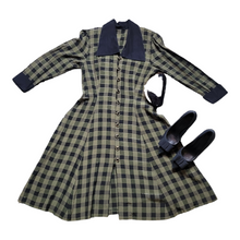 Load image into Gallery viewer, Vintage 1940s inspired 80s Green and Black Plaid Dress