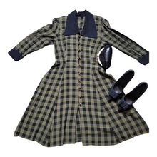 Load image into Gallery viewer, Vintage 1940s inspired 80s Green and Black Plaid Dress