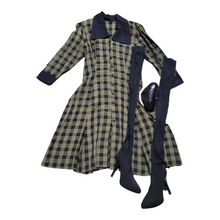 Load image into Gallery viewer, Vintage 1940s inspired 80s Green and Black Plaid Dress