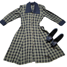 Load image into Gallery viewer, Vintage 1940s inspired 80s Green and Black Plaid Dress