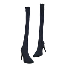 Load image into Gallery viewer, Dolce & Gabbana Black Wool Thigh High Sock Pumps Boots size 38 Lucille Golden Vintage Shop Vintage and Preowned Designer Womens Clothing