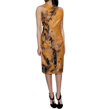 Load image into Gallery viewer, One of A Kind 90s Vintage Gucci Leather Dress Lucille Golden Vintage × Dig Ferreira Forged in Armor Hand Painted Leather Dress Size 8