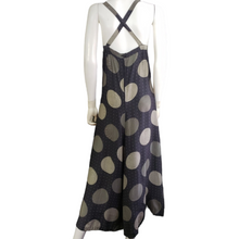 Load image into Gallery viewer, 1970s Vintage Summer Dresses Scali Silk Halter Navy Graphic Polka Dot Maxi Dress Made in France Size S Lucille Golden Vintage