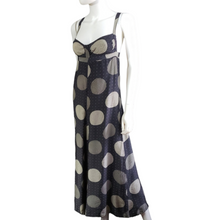 Load image into Gallery viewer, 1970s Vintage Summer Dresses Scali Silk Halter Navy Graphic Polka Dot Maxi Dress Made in France Size S Lucille Golden Vintage