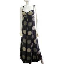 Load image into Gallery viewer, 1970s Vintage Summer Dress Scali Silk Halter Navy Graphic Polka Dot Maxi Dress Made in France Size S