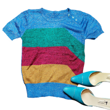Load image into Gallery viewer, 1970s Vintage Lurex Stripe Matellic Sweater Size S