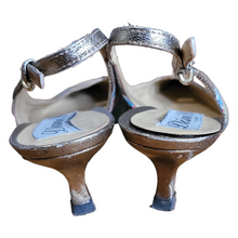 Load image into Gallery viewer, Diane B Pointy Toe Kitten Heel Stripe Linen Slingback Heels Size 38