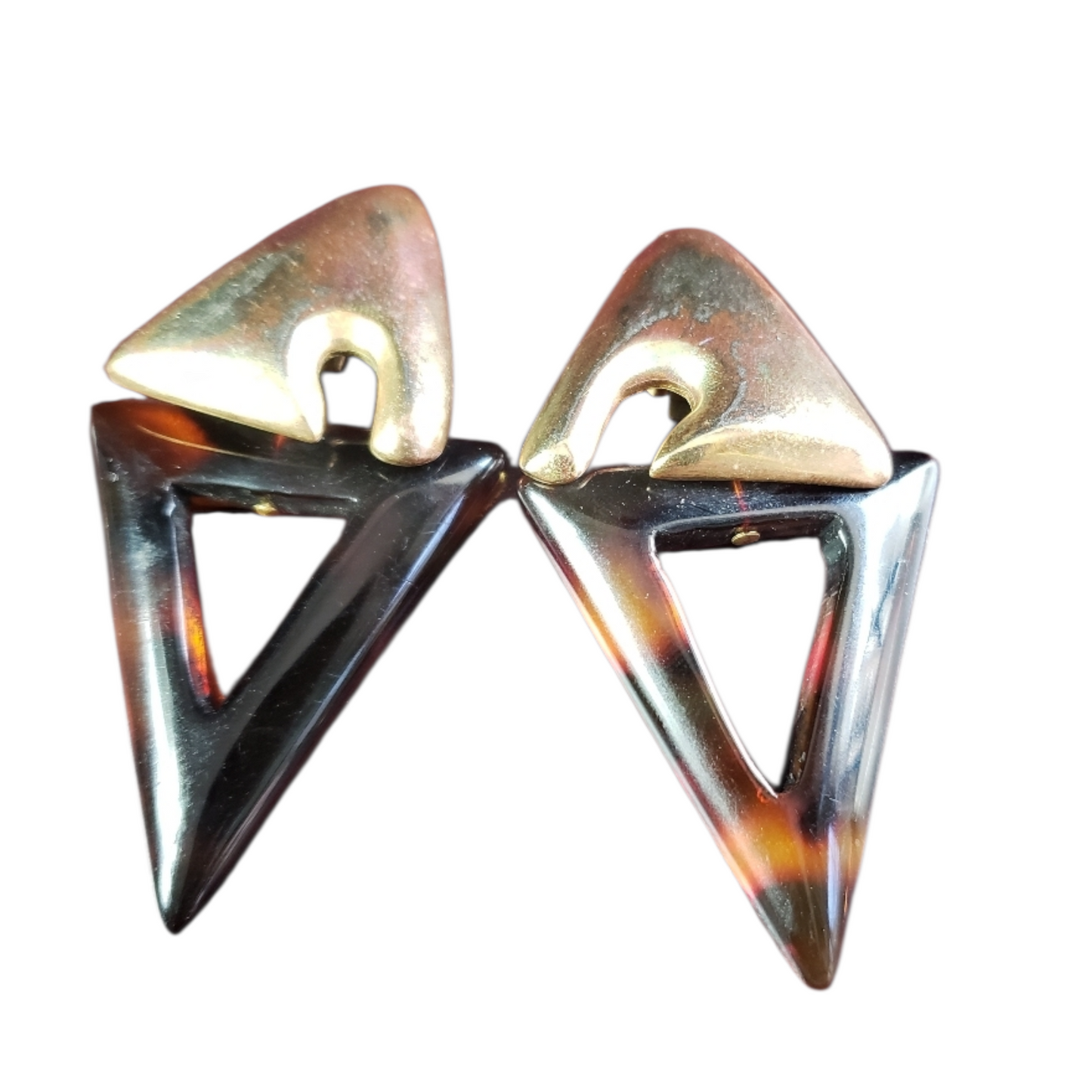 1970s DvF Deco Tortoise Shell Clip-on Drop Earrings