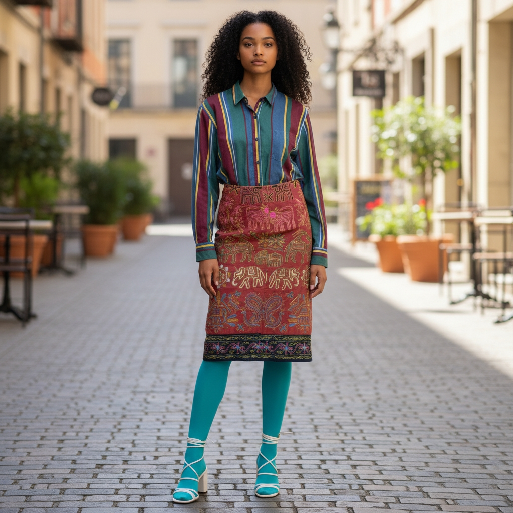 1990s Vintage Dona Jean Embroidered Midi Skirt Size S