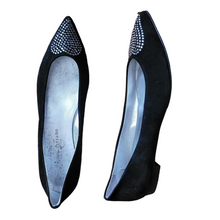Load image into Gallery viewer, Andrea Carrano Crystal Adorned Black Suede Pointy Toe Ballerina Flats Size 8.5