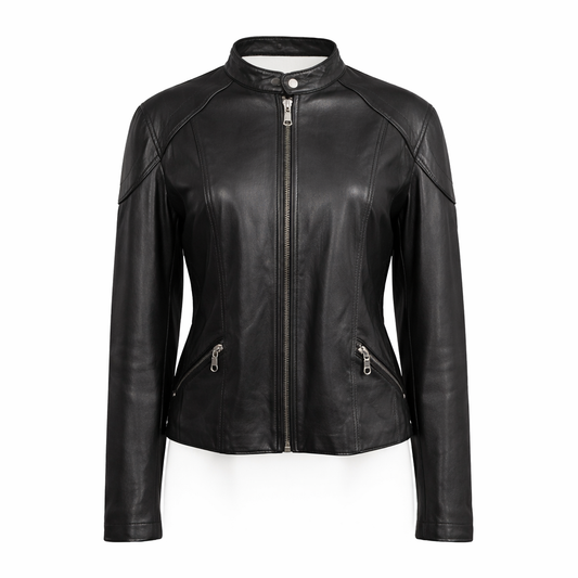 Genuine New Zealand Lambskin Leather Moto Jacket – Black M