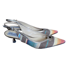 Load image into Gallery viewer, Diane B Pointy Toe Kitten Heel Stripe Linen Slingback Heels Size 38