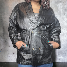Load image into Gallery viewer, Vintage 1980s Black Leather Jacket G & M Studios Leather Jacket Size L