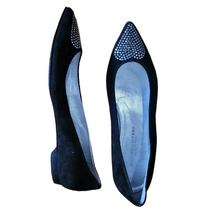 Load image into Gallery viewer, Andrea Carrano Crystal Adorned Black Suede Pointy Toe Ballerina Flats Size 8.5