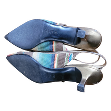 Load image into Gallery viewer, Diane B Pointy Toe Kitten Heel Stripe Linen Slingback Heels Size 38