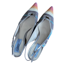 Load image into Gallery viewer, Diane B Pointy Toe Kitten Heel Stripe Linen Slingback Heels Size 38